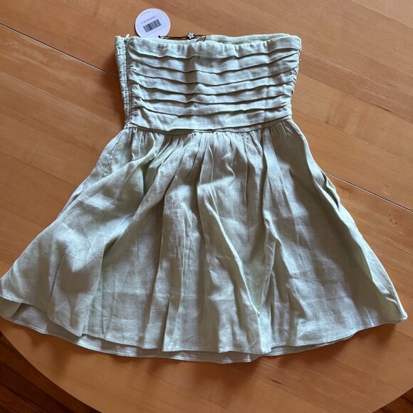 VRG GRL Saint Malo Linen Mini Dress in Sage - Picture 3 of 4